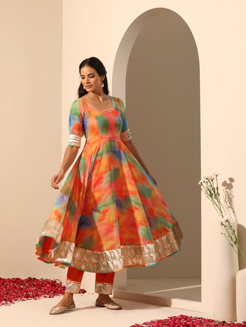Pomcha Jaipur Purple Ombre Muslin Anarkali Set